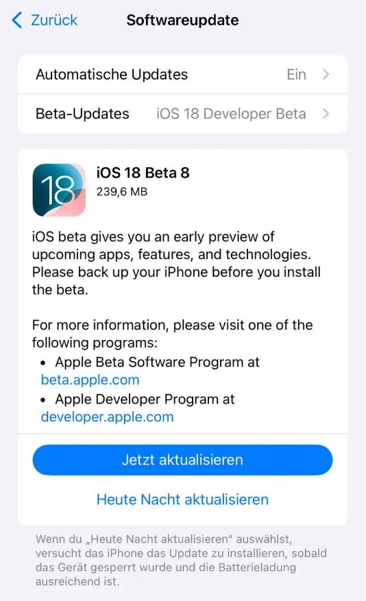 金昌苹果手机维修分享苹果 iOS / iPadOS 18 开发者预览版 Beta 8 发布 